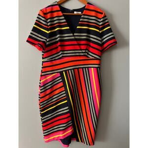 Cato Women’s Striped Fit & Flare Dress Size 16 Multicolor Short Sleeve V-Neck